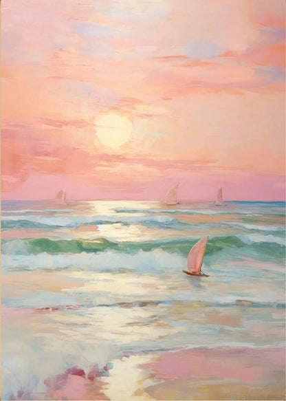 pink horse standing at coastal beach boho canvas print