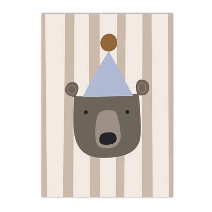 kids boho canvas with turtle bear cat lion and dinosaur under a rainbow