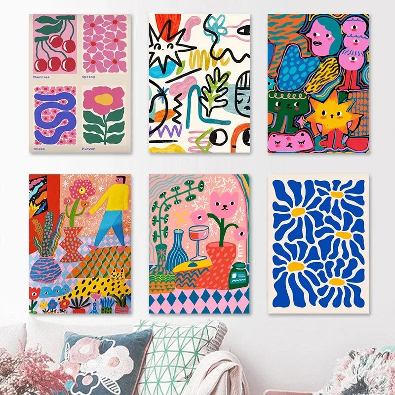 Abstract Colorful Graffiti Cherry Flower Canvas