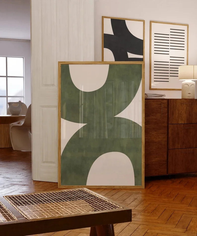 mid century green organic lines minimalist unframed canvas