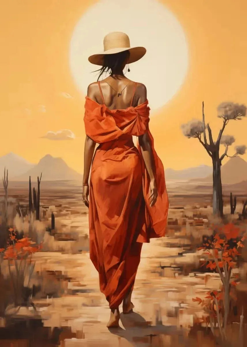 elegant portraits of african women with sun motifs on canvas