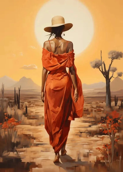 elegant portraits of african women with sun motifs on canvas