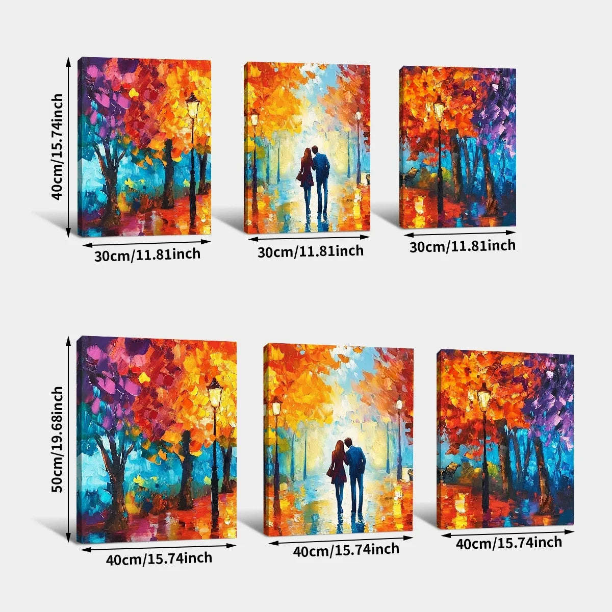 Abstract Romantic Lovers Cityscape Autumn Canvas - Set Of 3
