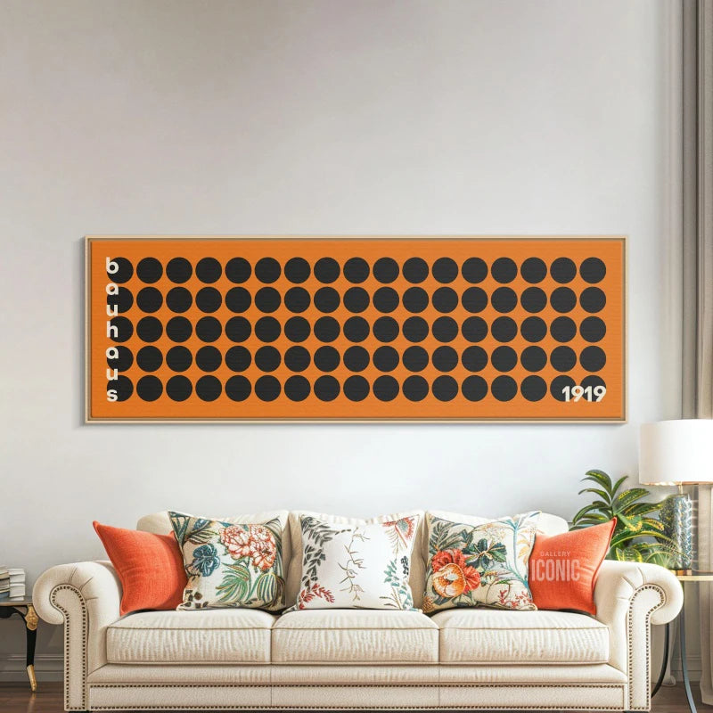 mid century bauhaus black circles panoramic horizontal canvas