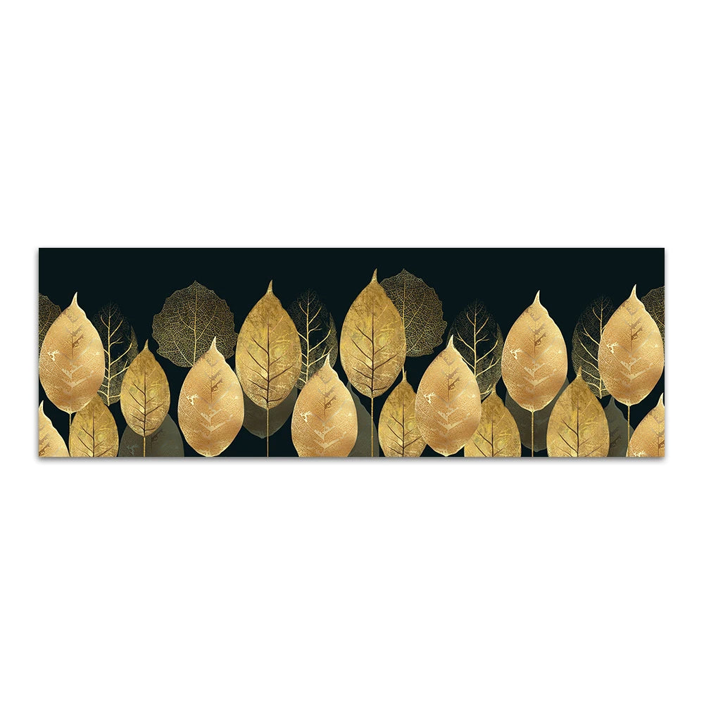 Black and gold monstera and ginkgo leaves botanical canvas wall art