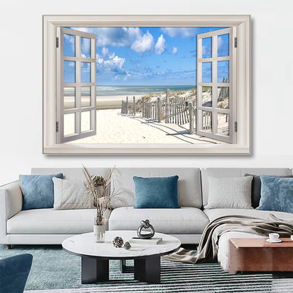 Nordic 3D Window View Beach Canvas