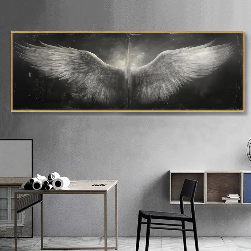 retro black and white angel wings canvas wall art