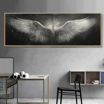 retro black and white angel wings canvas wall art