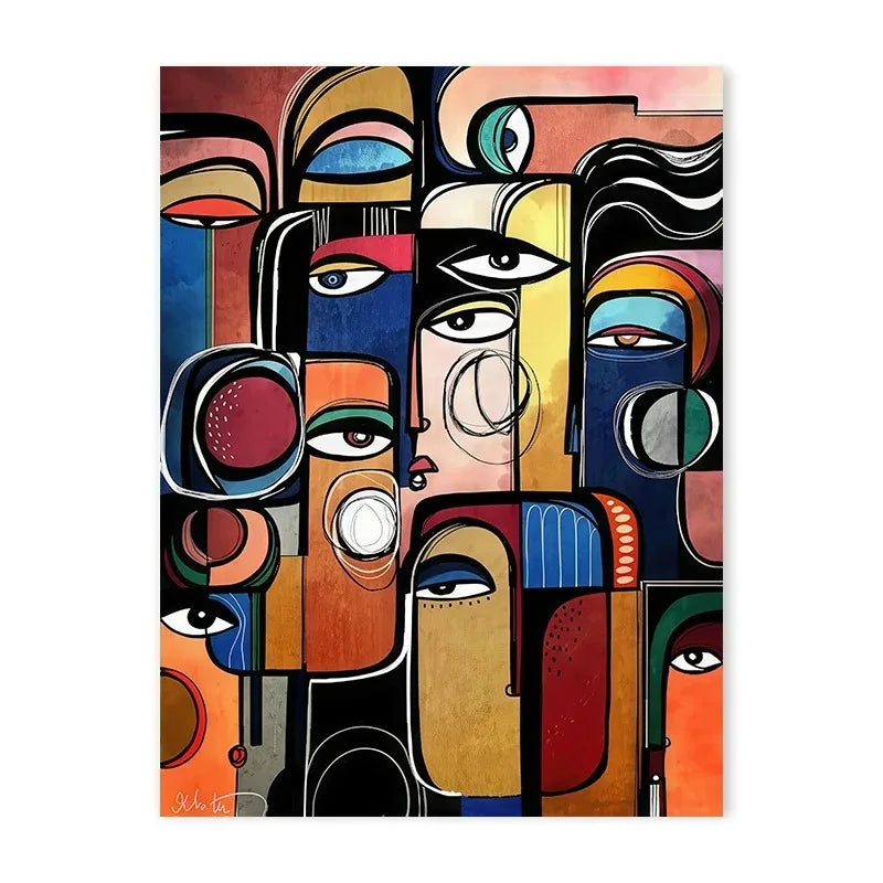 Geometric colour-block human face abstract canvas wall art