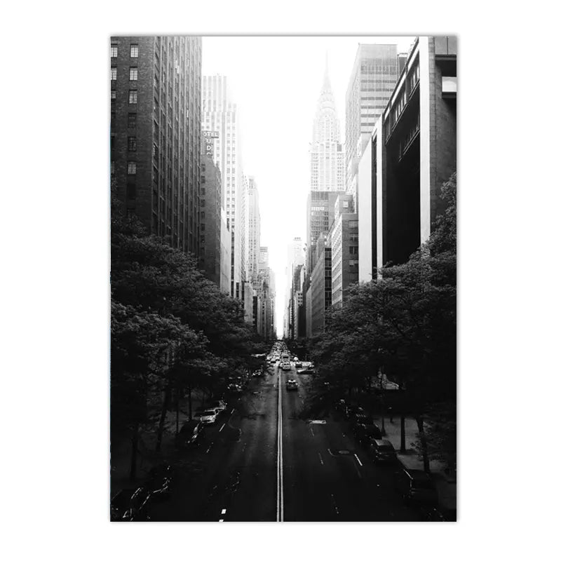 black and white new york themed still life canvas with guitar and camera