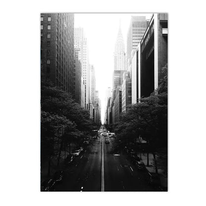 black and white new york themed still life canvas with guitar and camera