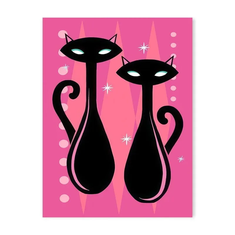 Colourful Black Cat Scenery Abstract Canvas