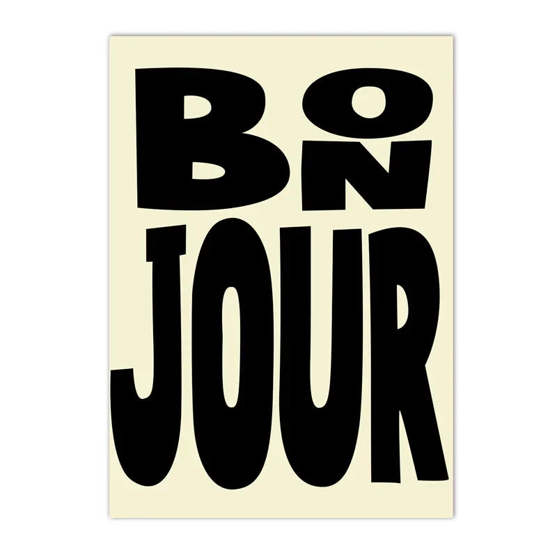 colorful “bonjour” French greeting quote canvas wall art