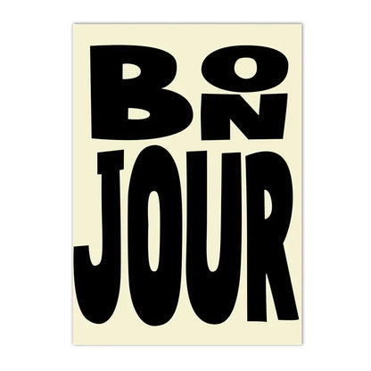 colorful “bonjour” French greeting quote canvas wall art