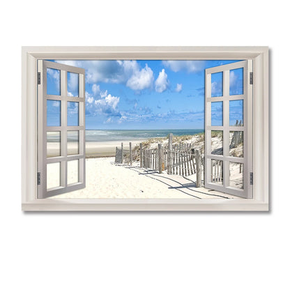 Nordic 3D Window View Beach Canvas