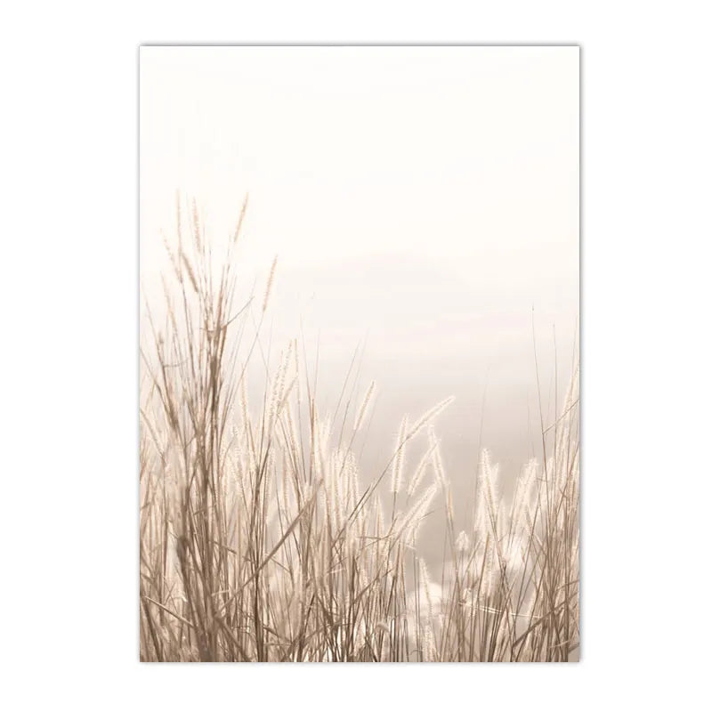 beige coastal canvas with seagull swan dandelion and reeds