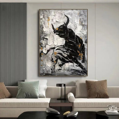 Black and white abstract bull canvas wall art