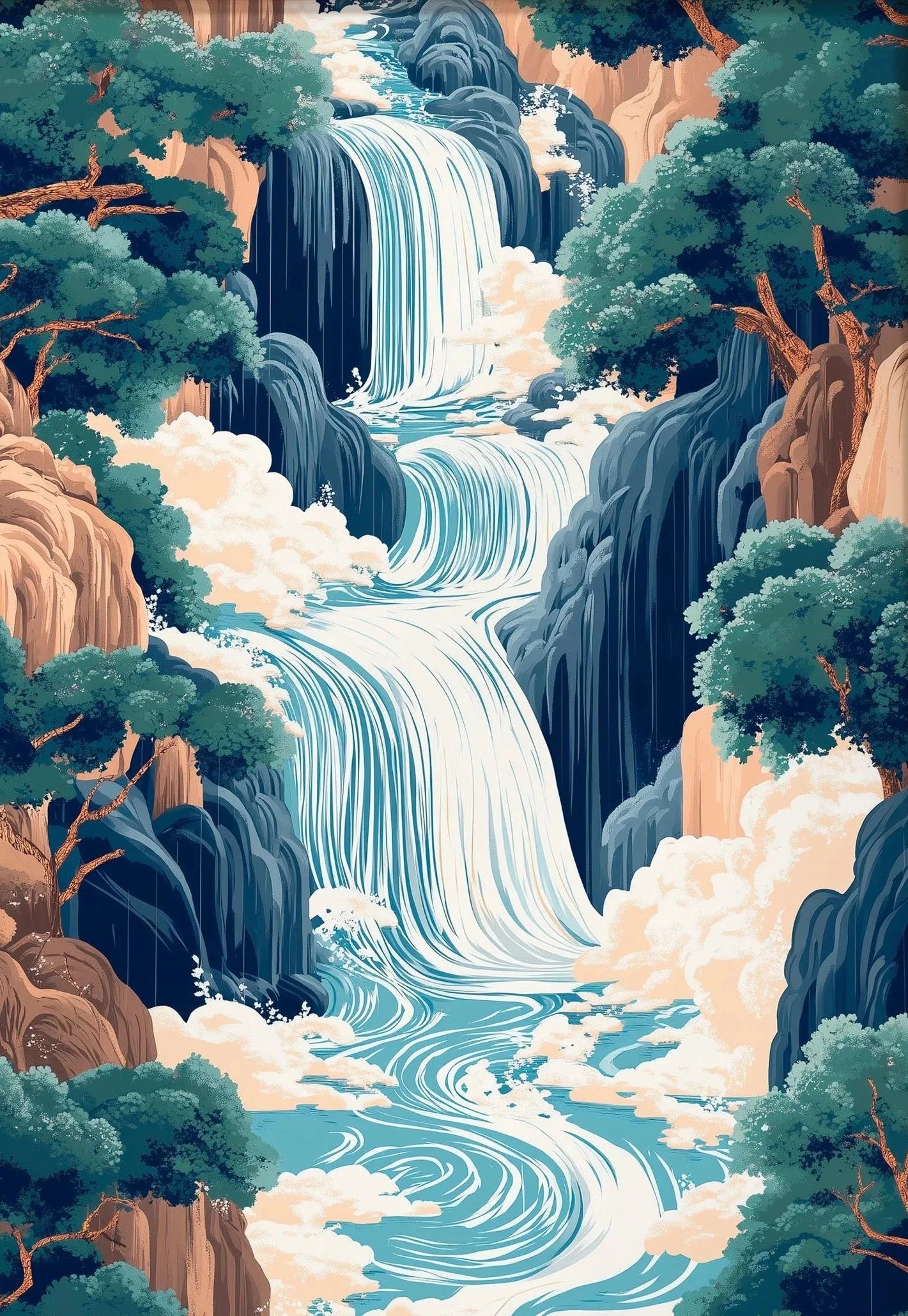 Hokusai Ukiyo-e Waterfall Canvas