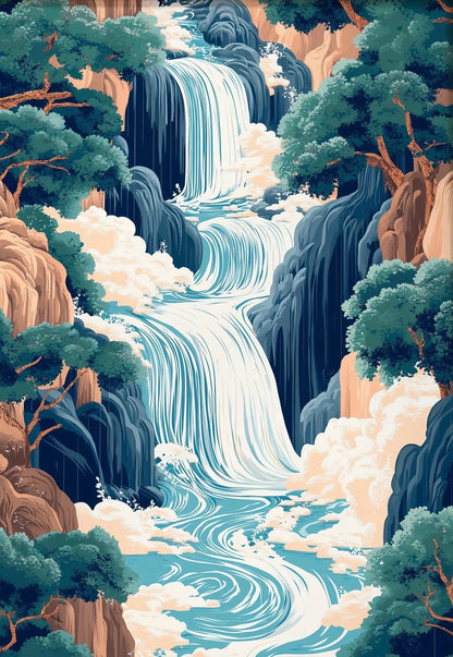 Hokusai Ukiyo-e Waterfall Canvas