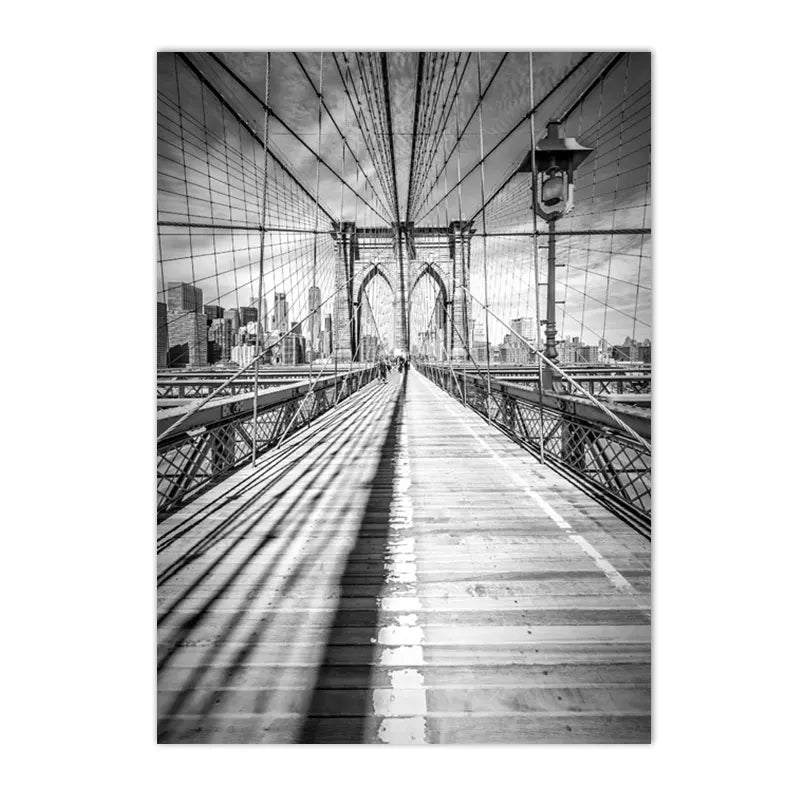 black and white cityscapes of new york and paris with bridges on canvas