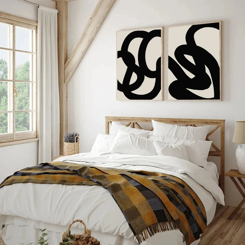 beige and black minimal line abstract boho canvas