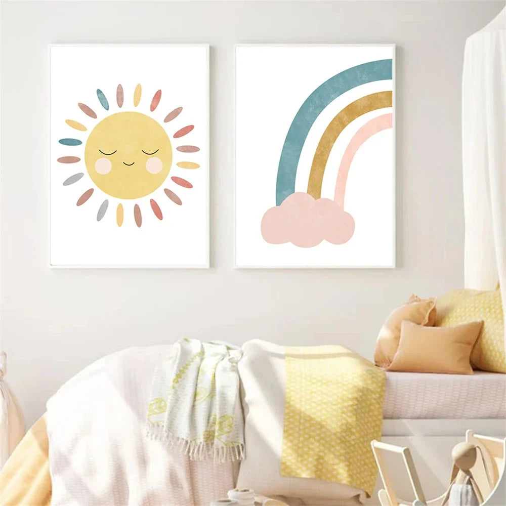 half rainbow and smiling sun “you are my sunshine” kids canvas wall art
