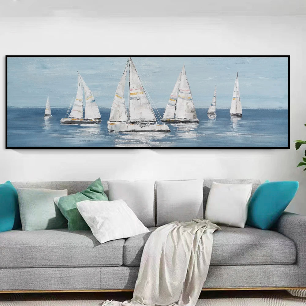 Nordic white sailboat at sea seascape canvas wall art