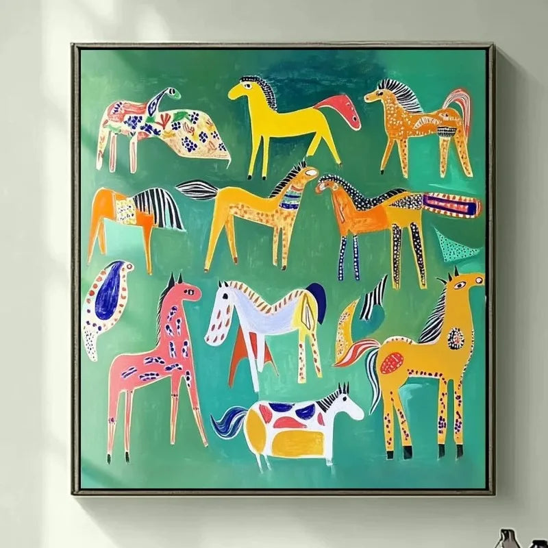 minimalist yellow horse portrait canvas wall art