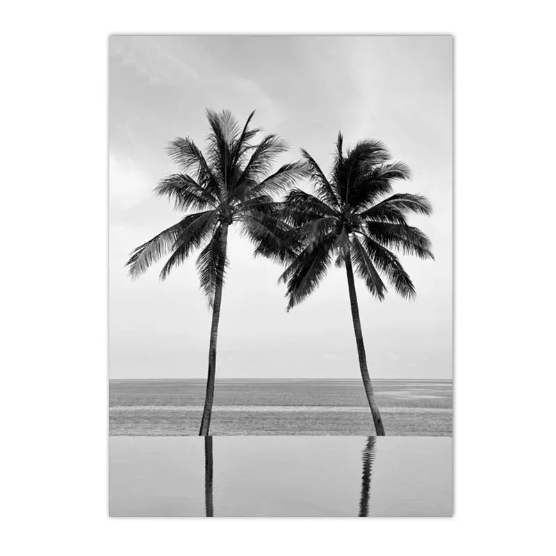 black and white beach scene girl holding surfboard canvas