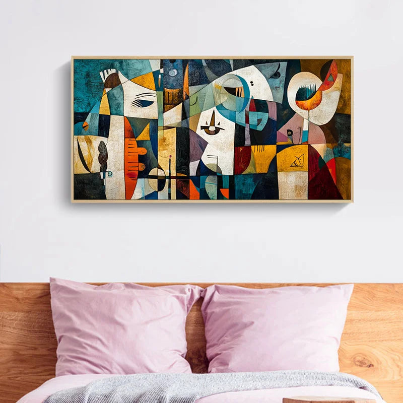 colorful boho geometric patchwork human face retro canvas