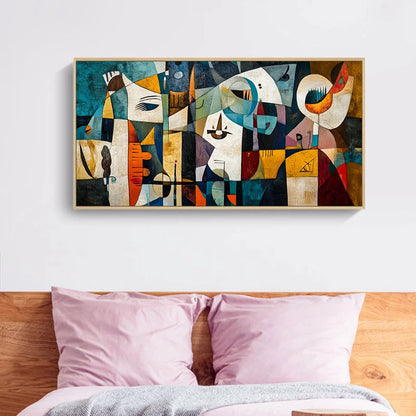 colorful boho geometric patchwork human face retro canvas