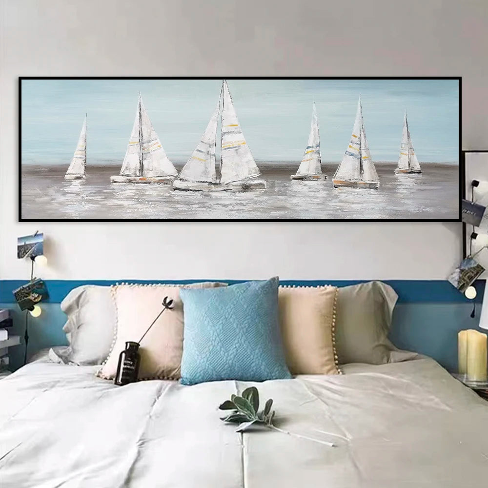 Nordic white sailboat at sea seascape canvas wall art