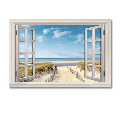 Nordic 3D Window View Beach Canvas