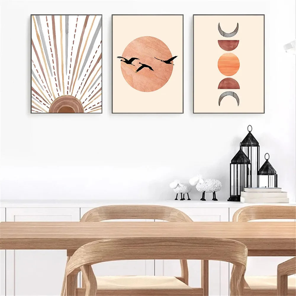 nordic minimalist abstract morning sun plant tree canvas