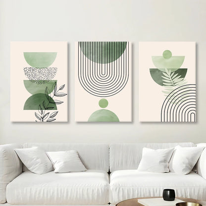 Geometric Green Plants Abstract Canvas - Set Of 3