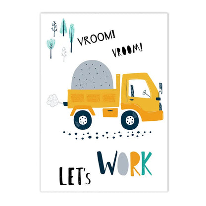 cartoon tractor truck excavator crane kids construction canvas