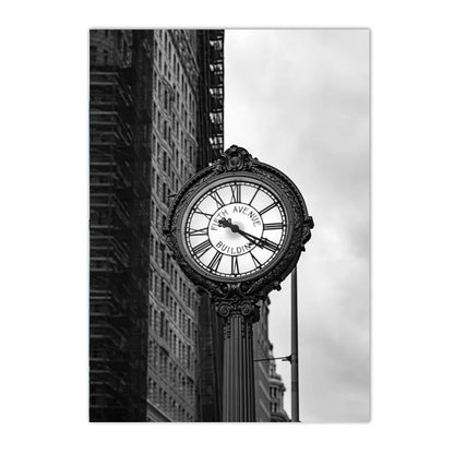 black and white new york themed still life canvas with guitar and camera