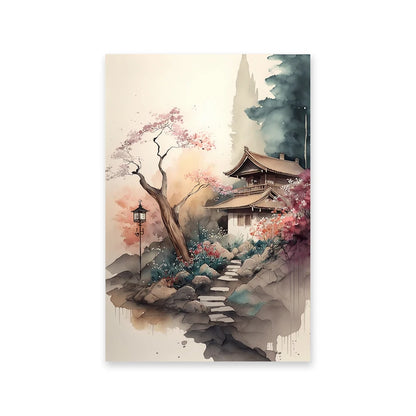 japanese style watercolor landscape aesthetic canvas wall art