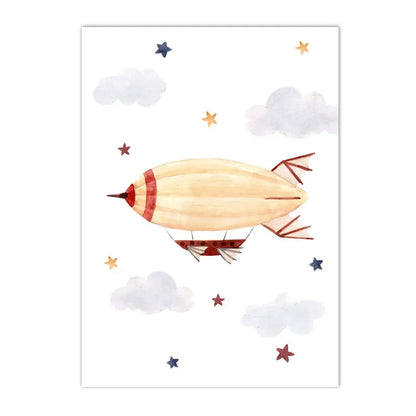 kids nordic cartoon canvas with balloon car and airplane
