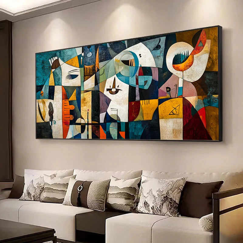 colorful boho geometric patchwork human face retro canvas