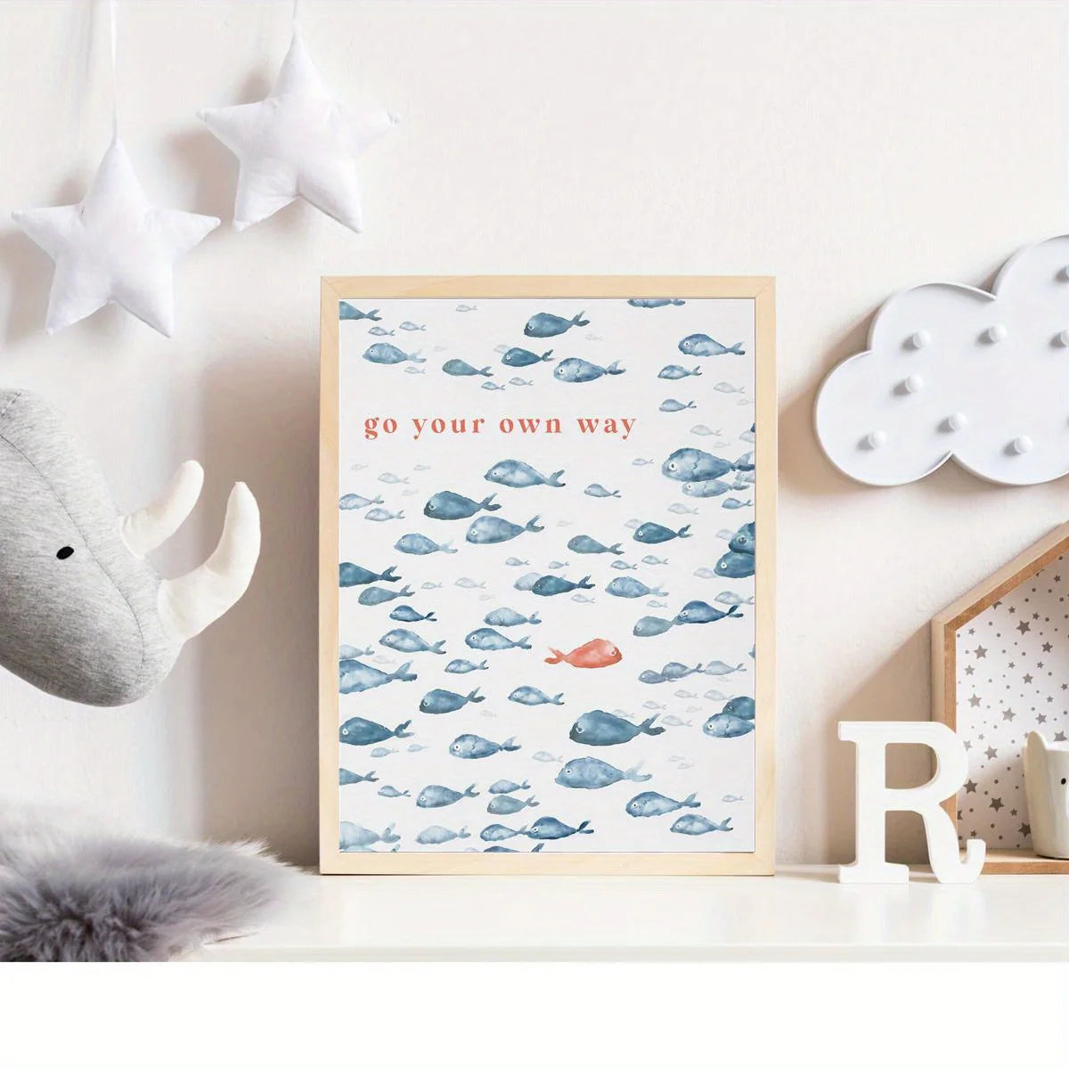 frameless nautical fish pattern canvas with go your own way quote