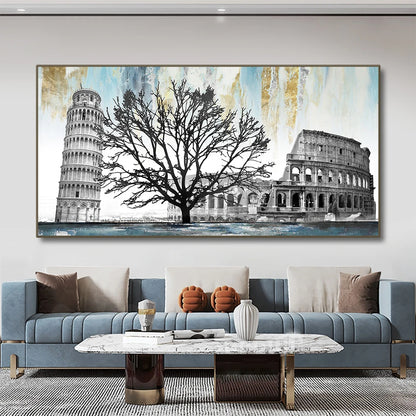 Leaning Tower of Pisa architectural canvas wall art