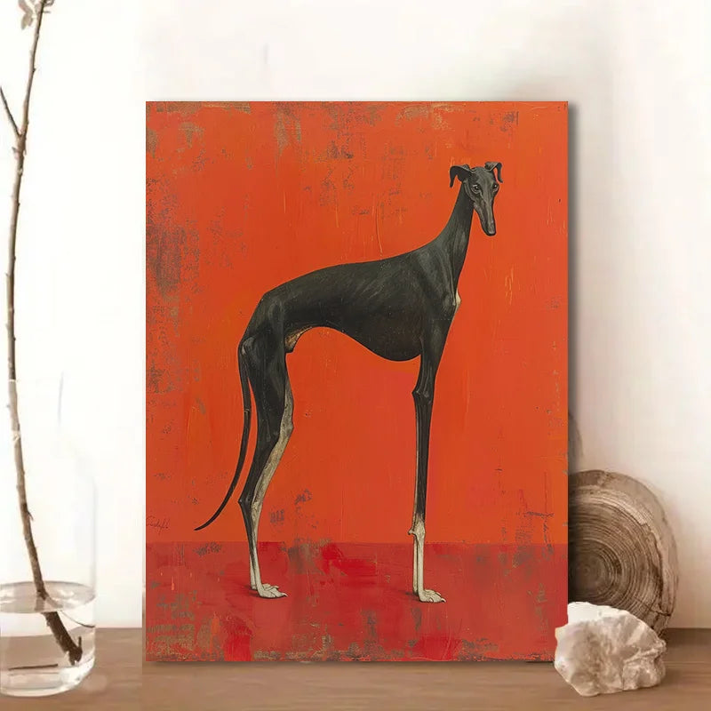 minimalist portrait of a black greyhound dog canvas wall art