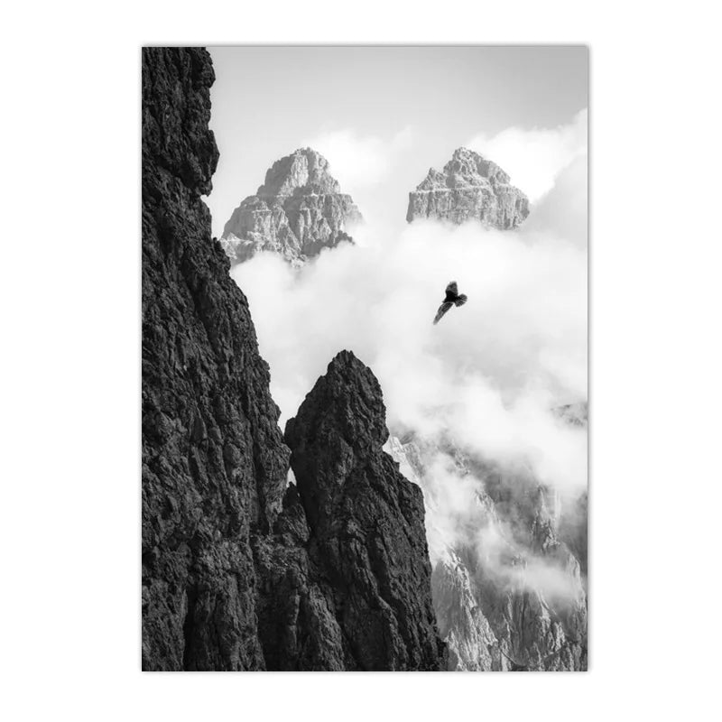 black and white foggy forest canvas with tree branch and deer