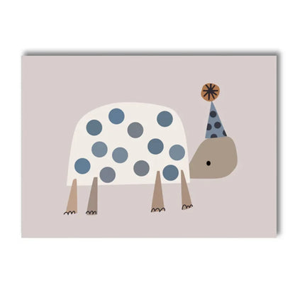 kids boho canvas with turtle bear cat lion and dinosaur under a rainbow