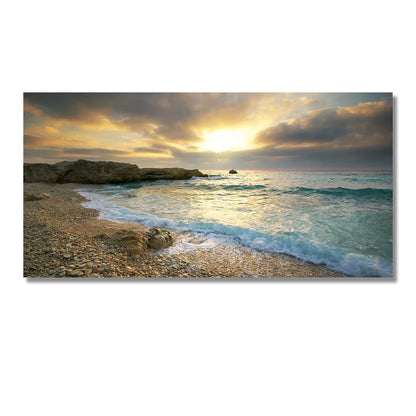 minimalist nordic landscape of mountain lake at sunset on canvas