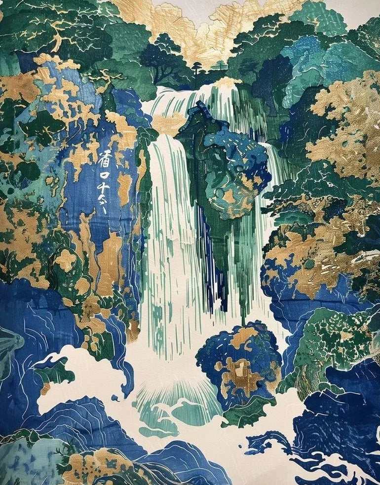 Hokusai Ukiyo-e Waterfall Canvas