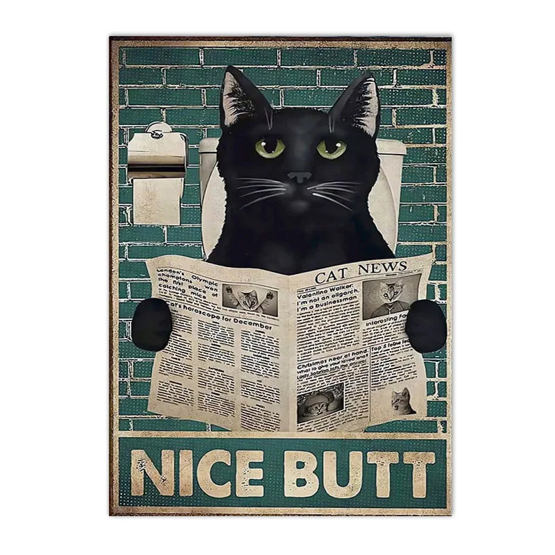 funny black cat are you pooping bathroom canvas sign