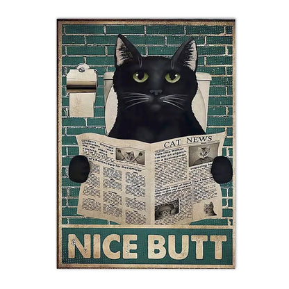 funny black cat are you pooping bathroom canvas sign