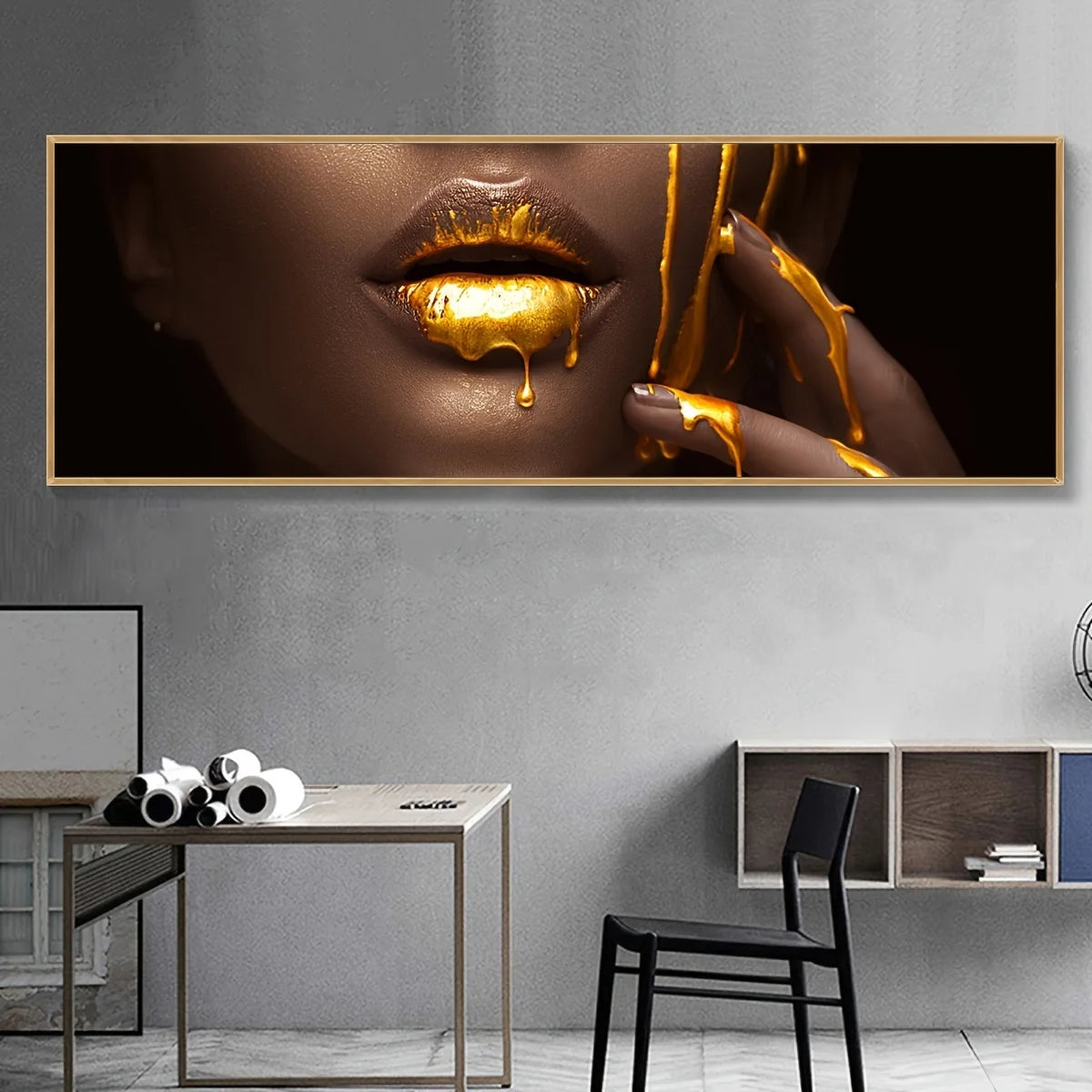 luxury pop art lips with fashion woman canvas wall art